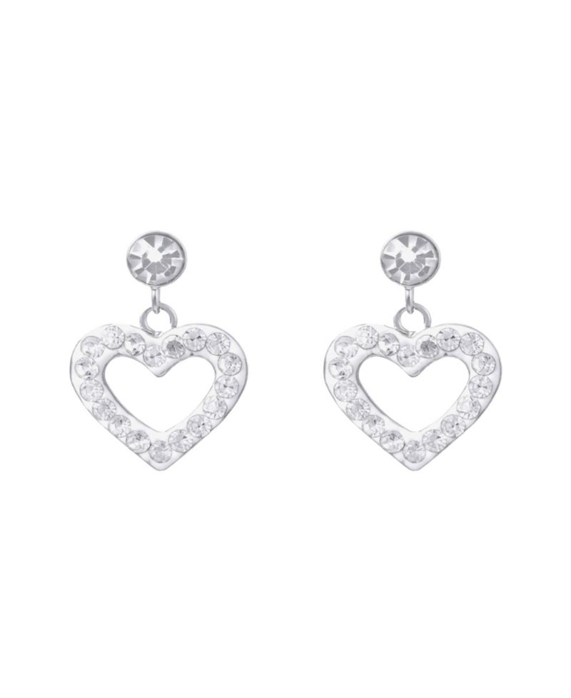 Sterling Silver Crystal Pave Open Heart Dangle Earrings