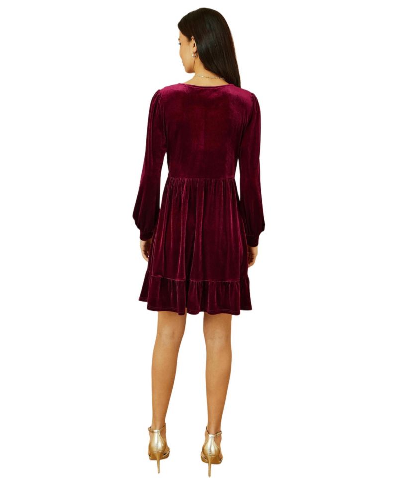Women's Velvet Long Sleeve Skater Dress