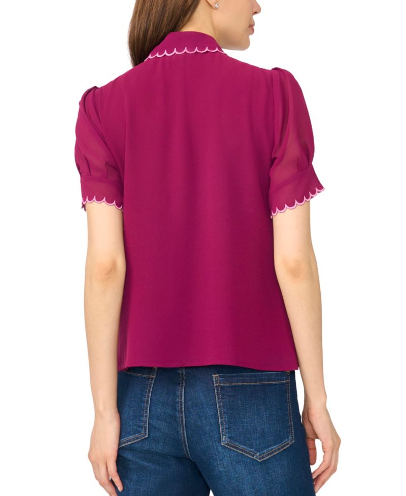 Women's Scallop Contrast Trim Button-Up Top