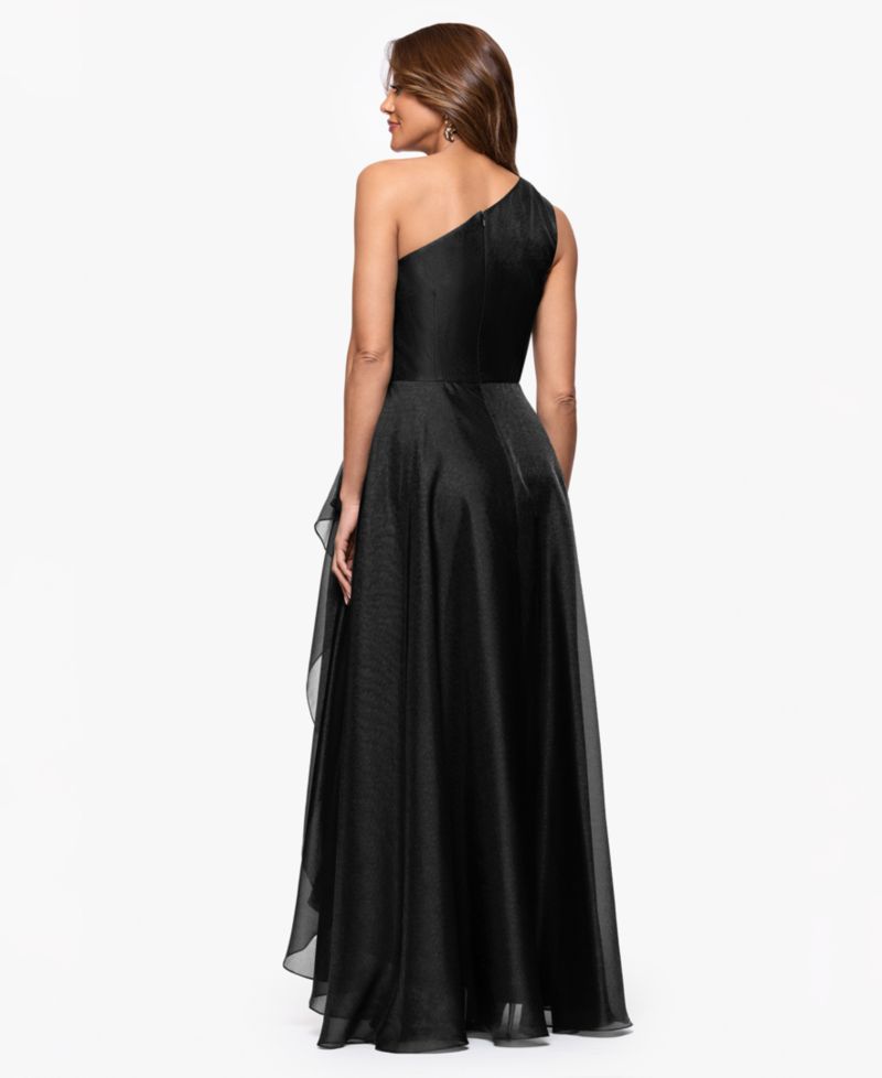 Petite Metallic Draped One-Shoulder Gown