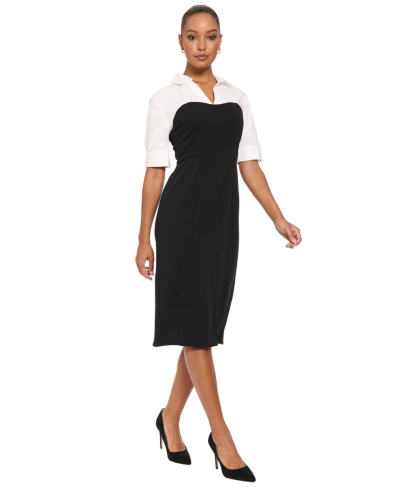 Petite Sheath Colorblock Short-Sleeve V-Neck Dress
