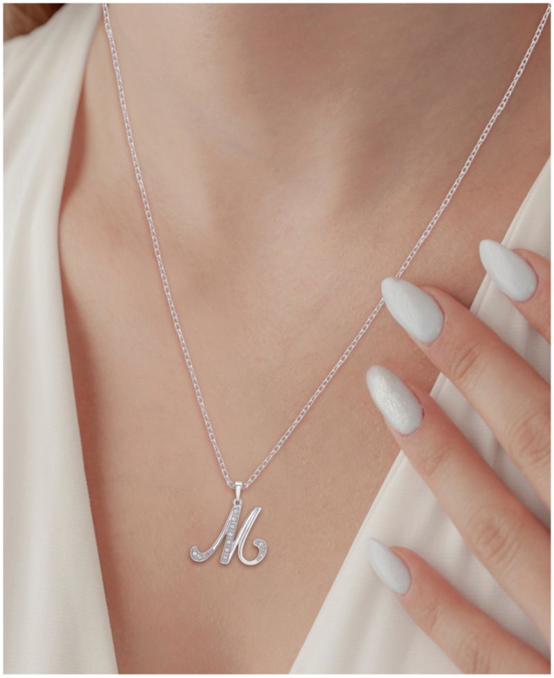 Diamond M Initial 18" Pendant Necklace (1/10 ct. t.w.) in Sterling Silver