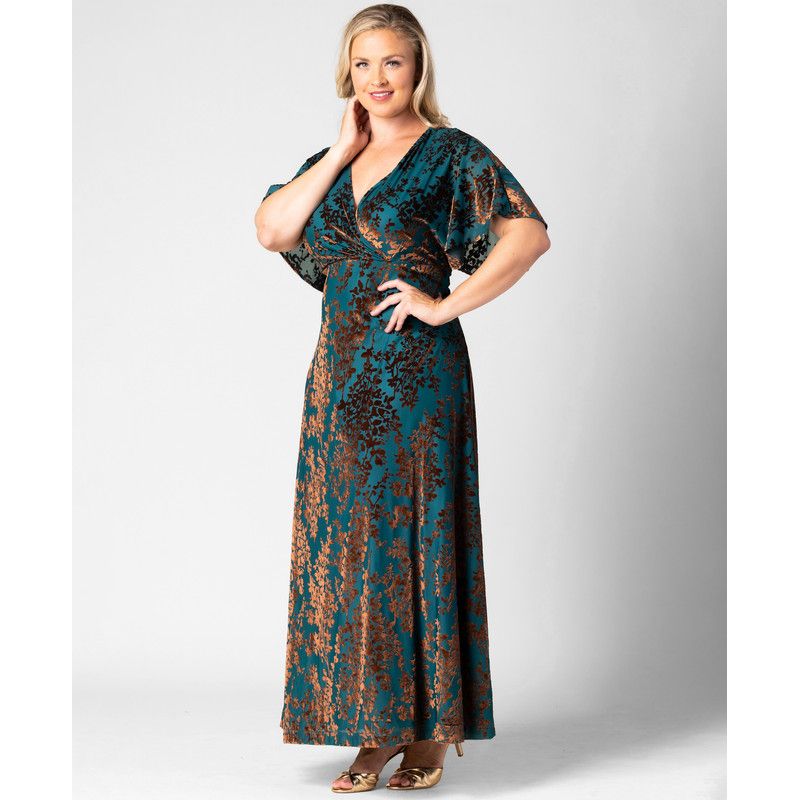 Plus Size Twilight Velvet Surplice V-Neck Empire-Waist Gown