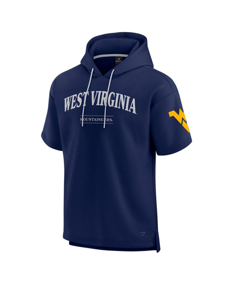 Men's Navy West Virginia Mountaineers Ready Short Sleeve Pullover Hoodie