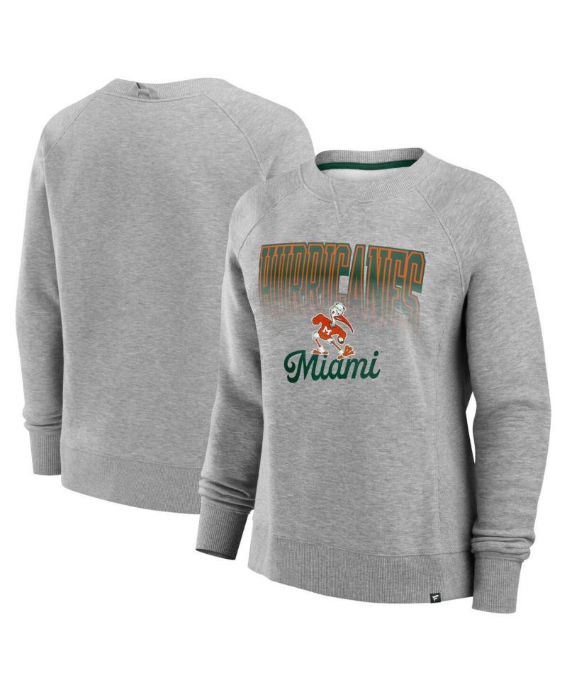 Women's Heather Gray Miami Hurricanes Training Camp Hit Hard Fleece Pullover Sweatshirt