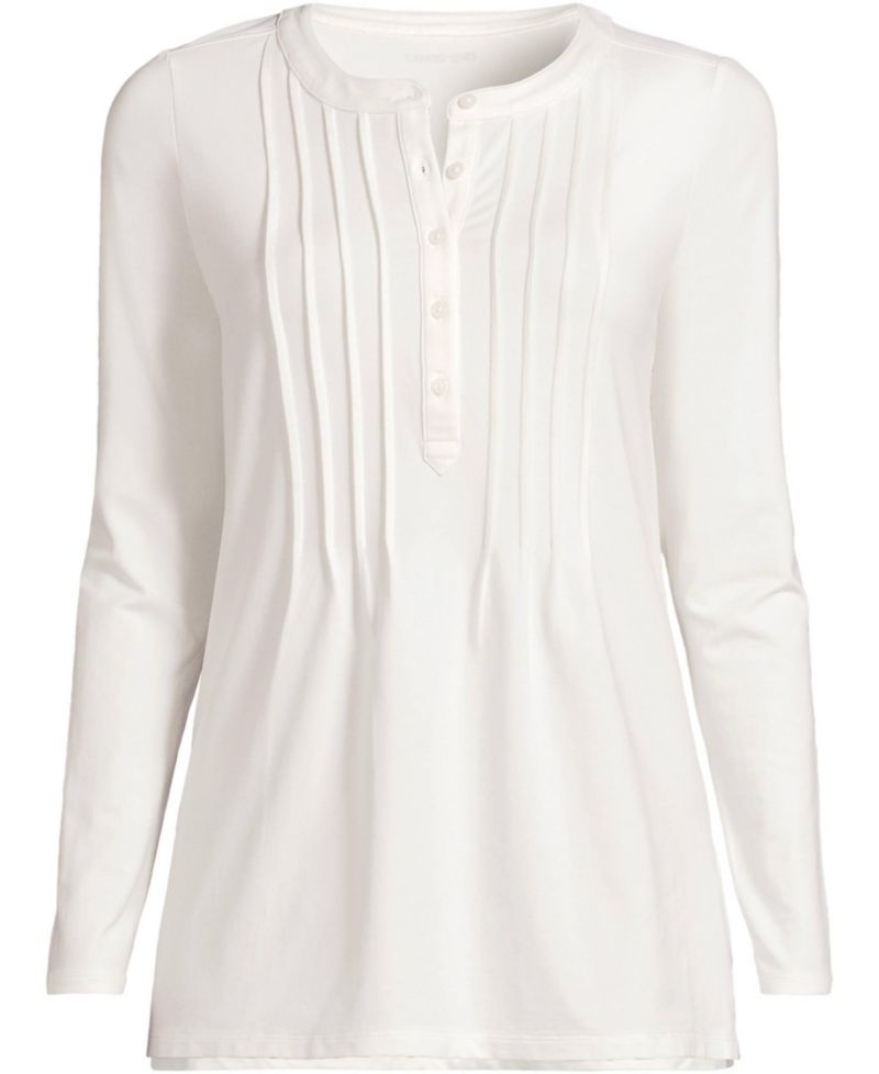 Women's Long-Sleeve Henley Pintuck Tunic
