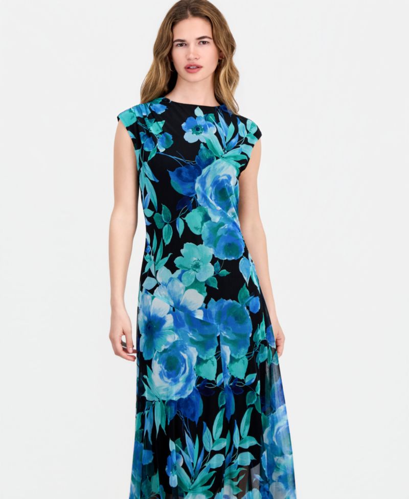 Women's High-Neck Cap-Sleeve Mesh Dress