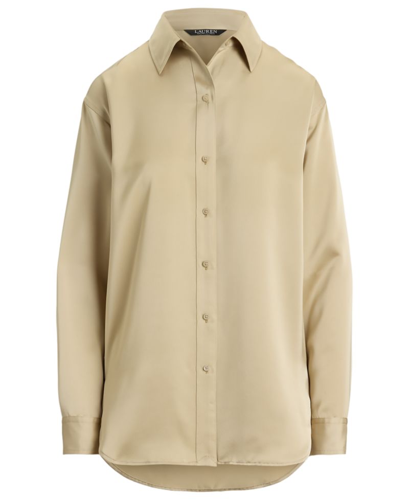 Petite Long-Sleeve Satin Blouse