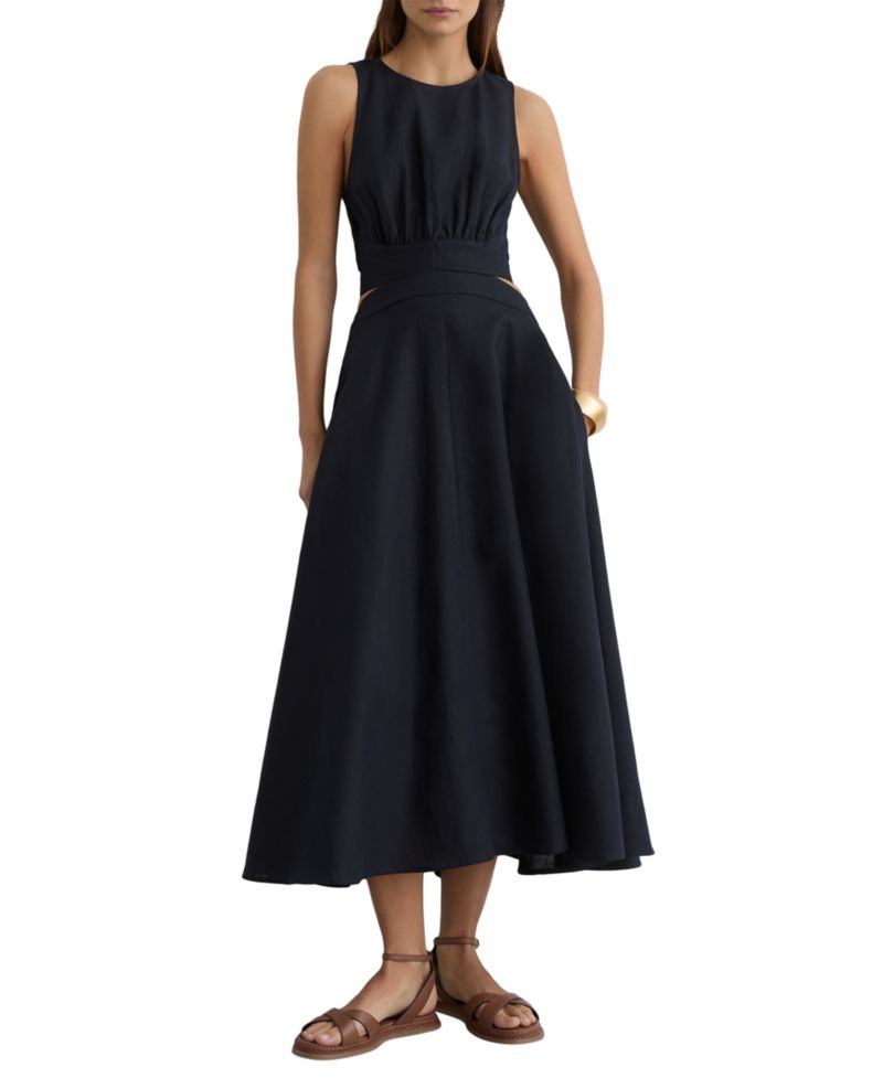 Women's Hazel Cutout Linen-Cotton Blend Midi Dress