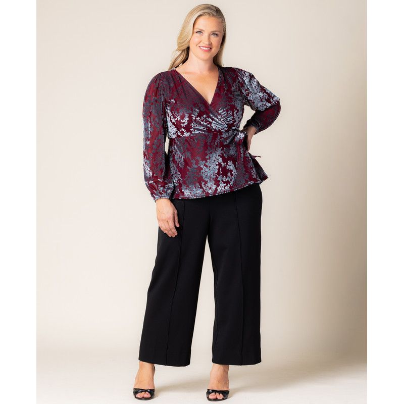 Plus Size Loretta Long-Sleeve Floral Peplum Wrap Top