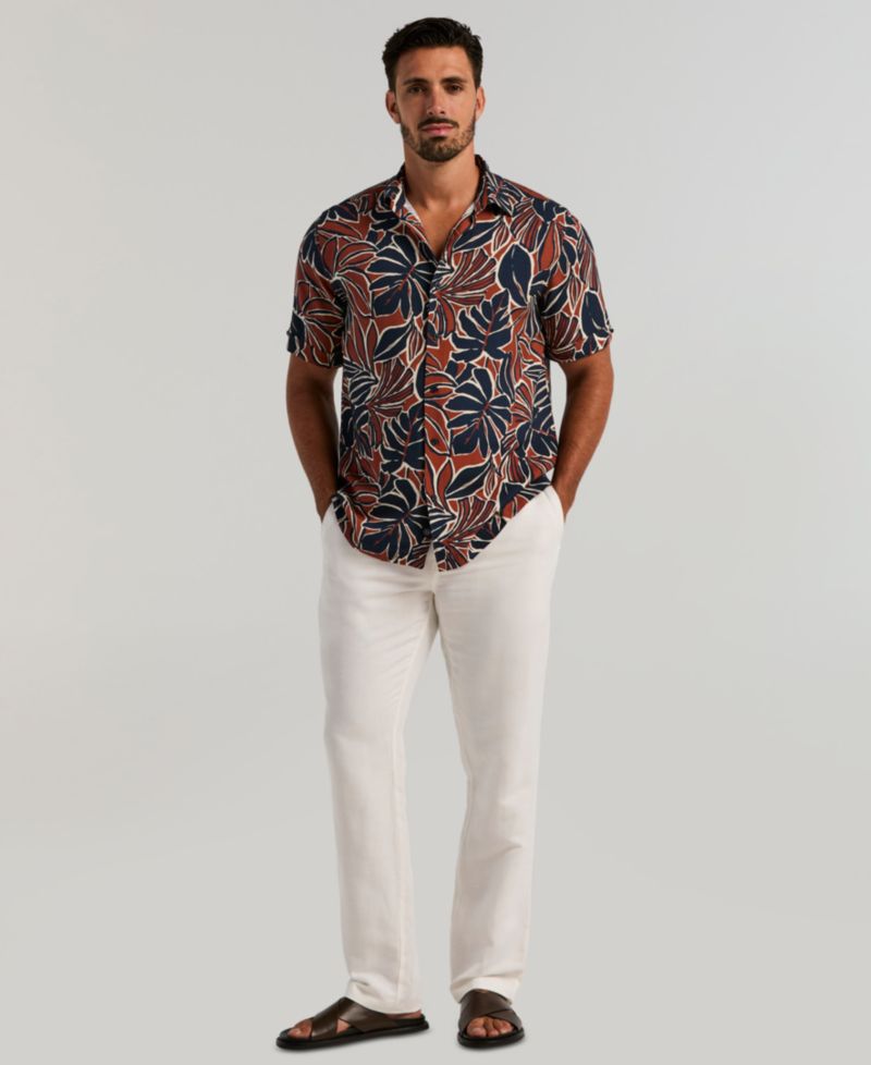 Men's Tropical Print Point Collar Short-Sleeve Button-Up Shirt