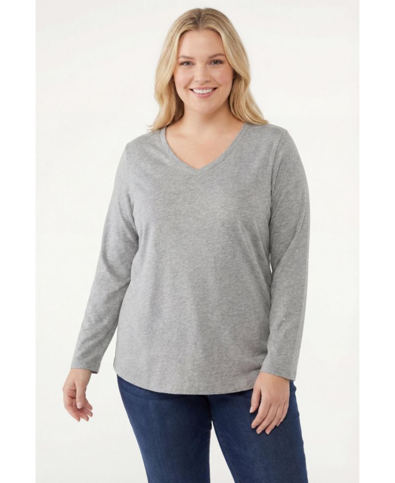 Plus Size Perfect Long-Sleeve V-Neck Tee