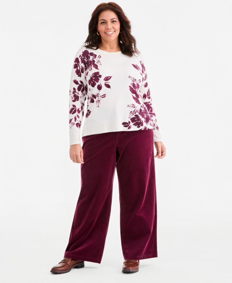 Plus Size Printed Crewneck Long-Sleeve Sweater