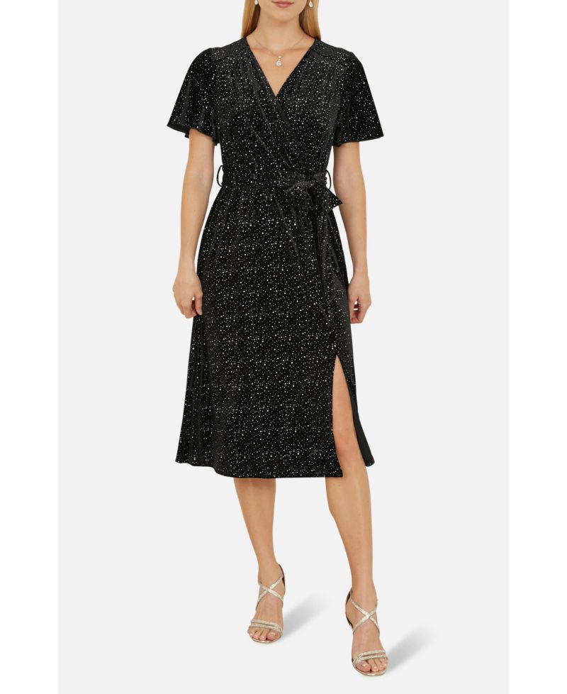 Women's Velvet Sparkle Wrap Midi Dress