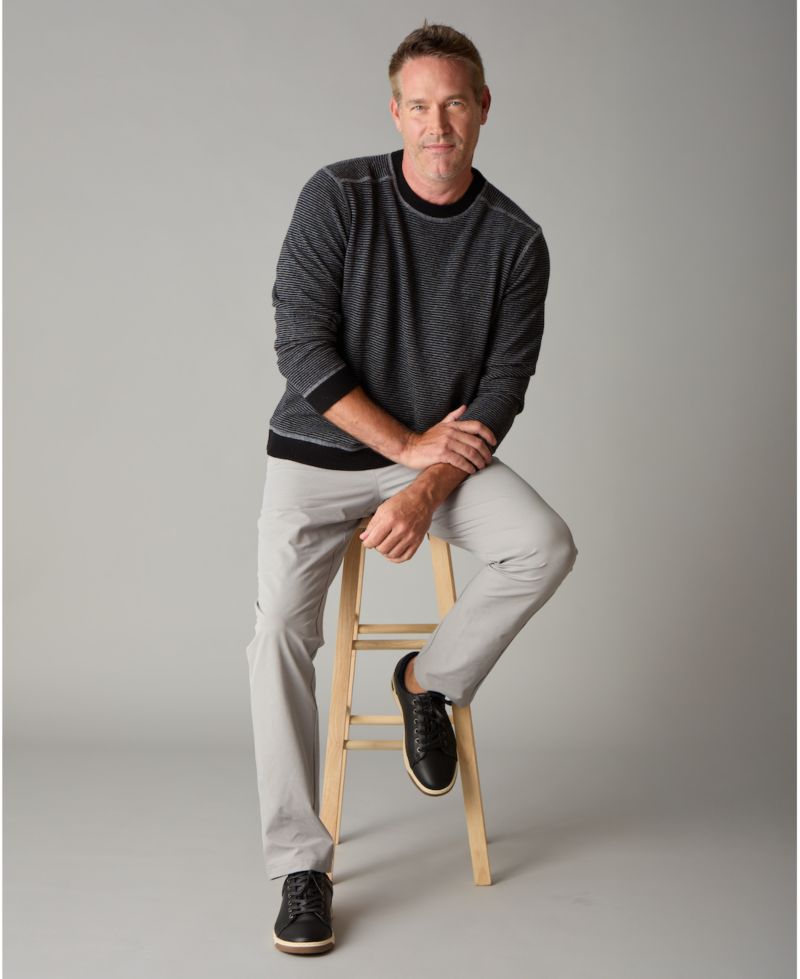 Men's Itch-Free Merino Wool Striped Crewneck Sweater with Lining