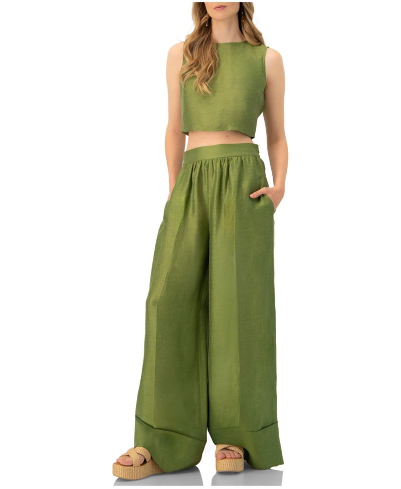 Women's Sleeveless Cropped Linen Top