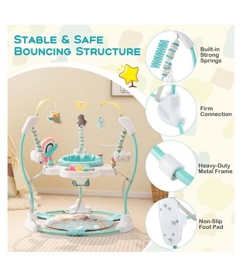 Height Adjustable Baby Activity Center with Interactive Toys and Bouncing Seat