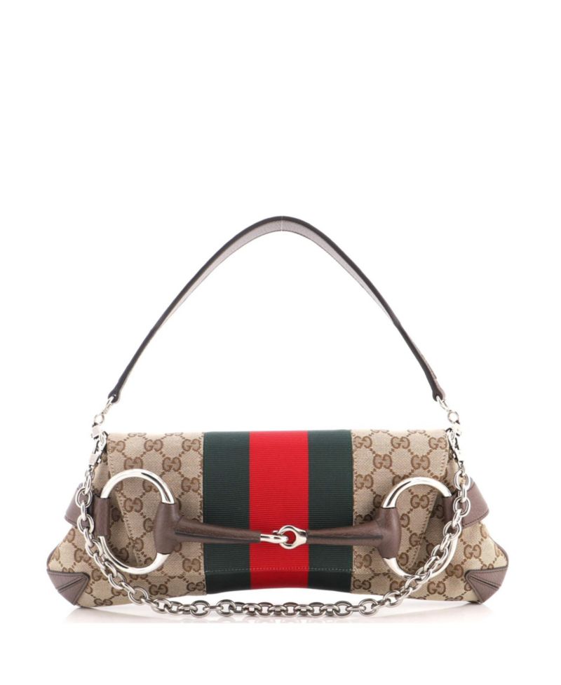 Medium Horsebit NM Web Chain Clutch GG Canvas