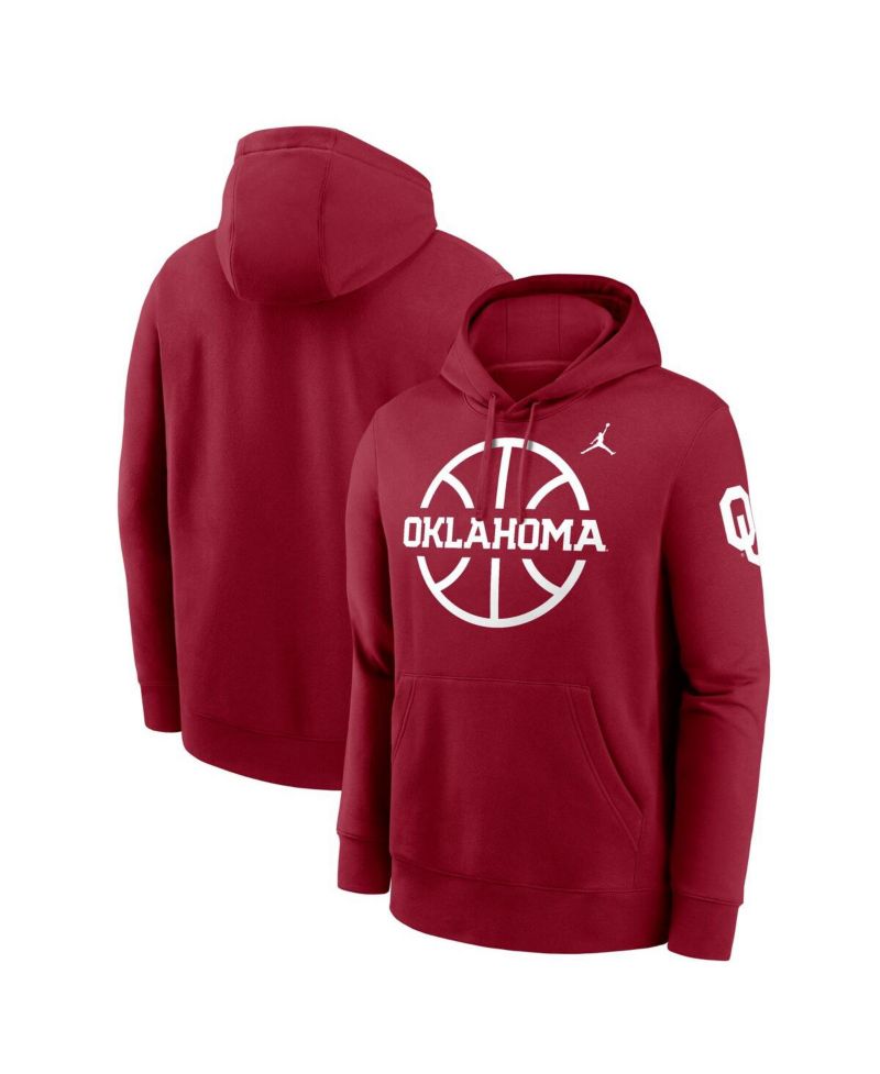Men's Crimson Oklahoma Sooners Basketball Icon Club Fleece Pullover Hoodie
