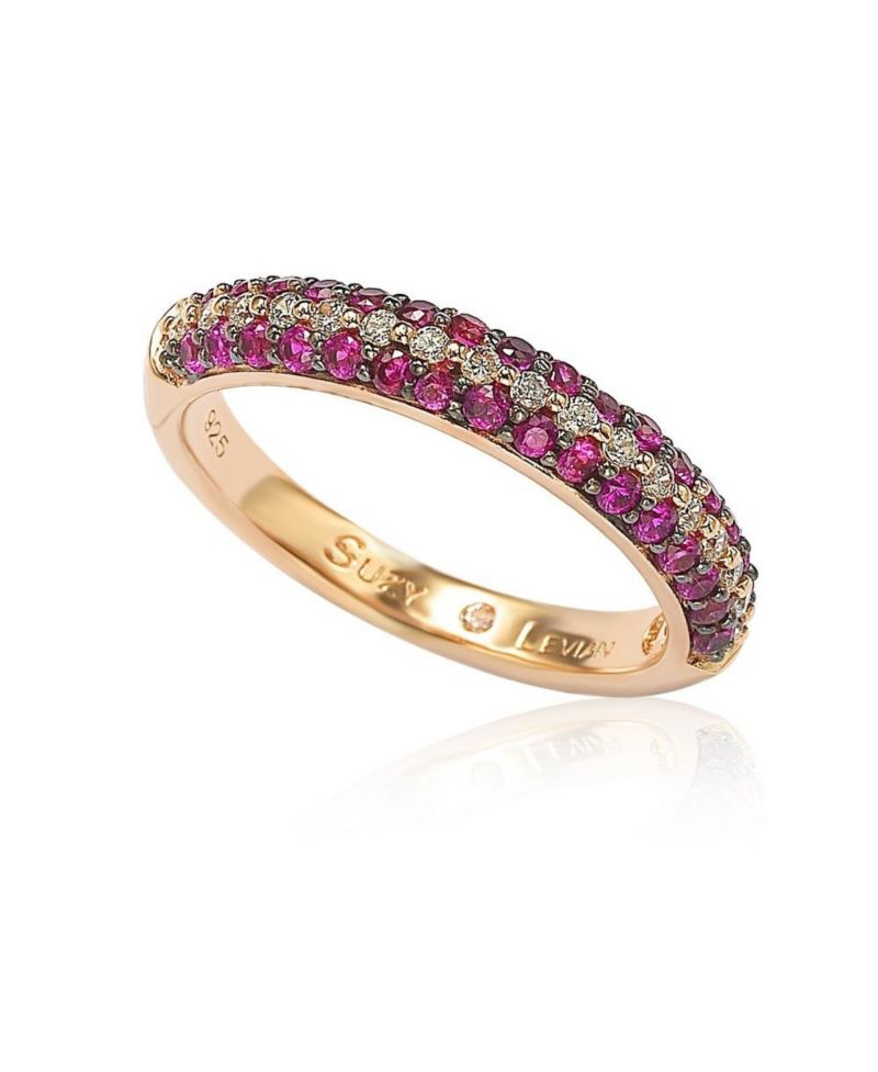 Suzy Levian Rose Sterling Silver Micro-Pave Colored Cubic Zirconia Stackable Band
