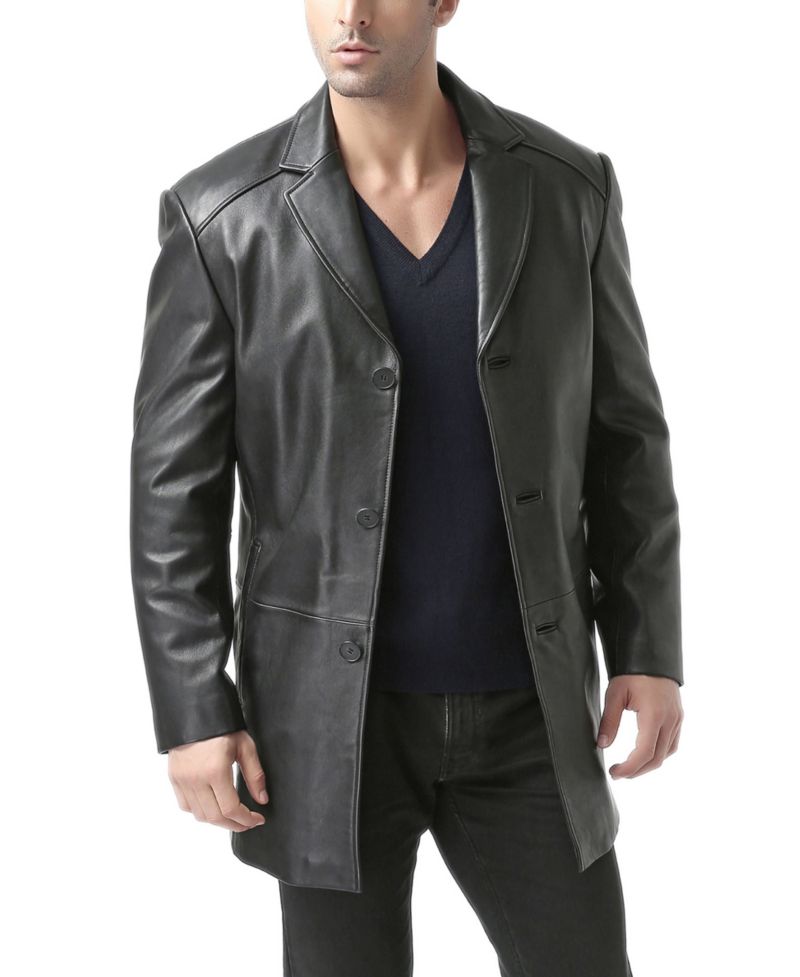 Men Carter Three-Button Leather Car Coat - Tall