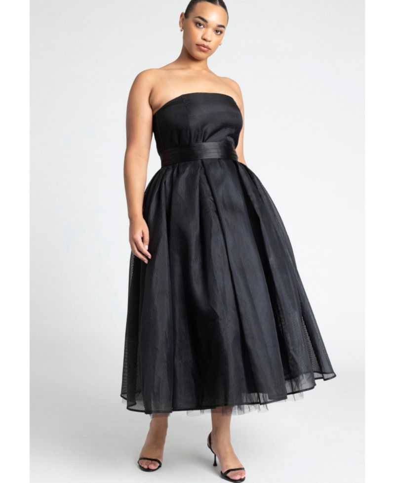 Women's Strapless Organza Midi Dress