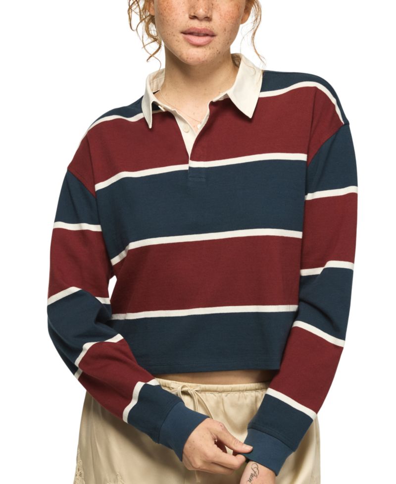 Women's Long-Sleeve Striped Polo Shirt