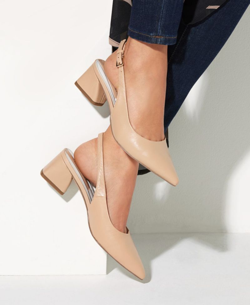 Women's Racer Pointed Toe Block Heel Slingback Pumps