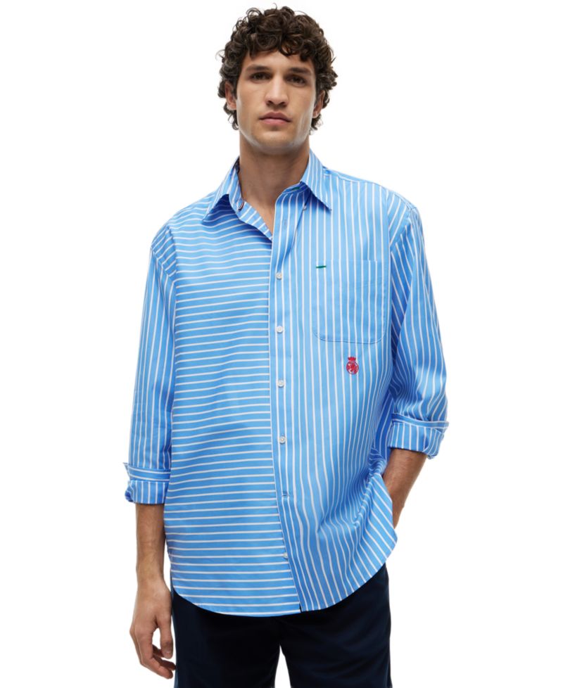 Men's Color-Block Asymmetrical Stripe Shirt