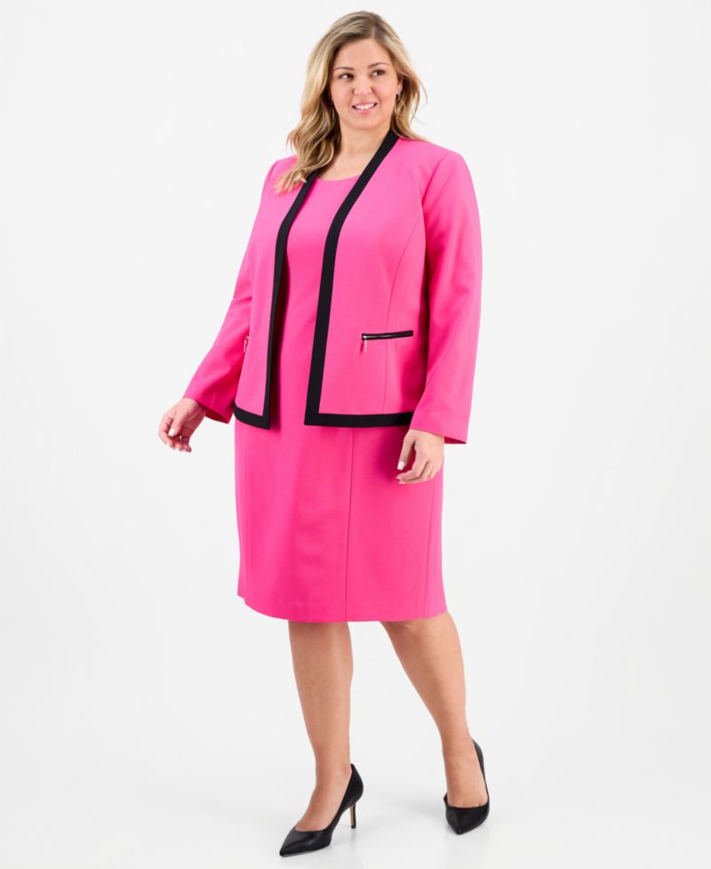 Plus Size Collarless Open-Front Ponte Jacket & 2 Piece Dress Suit
