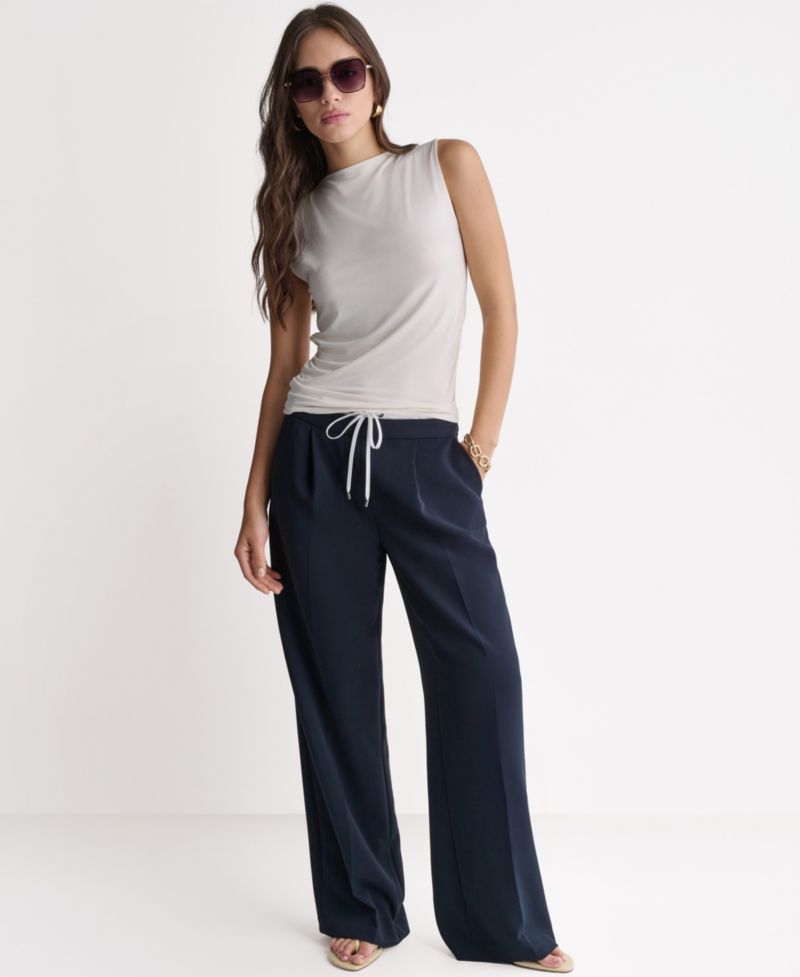 Women's Ruched Side Boat Neck Sleeveless Knit Top