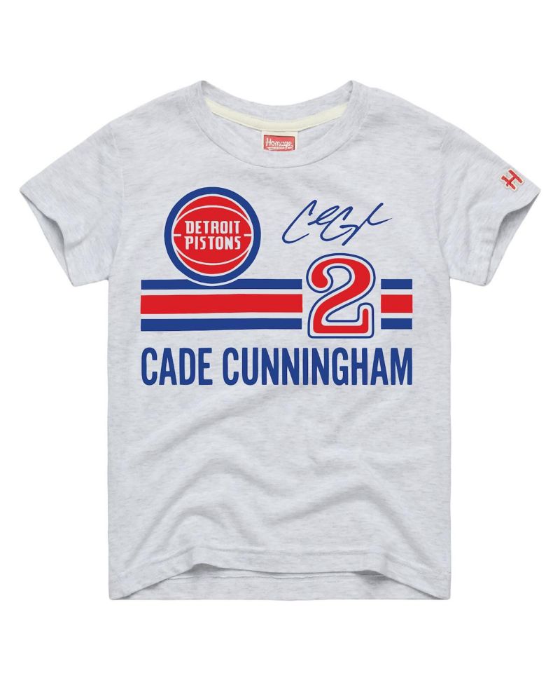 Big Boys and Girls Cade Cunningham Ash Detroit Pistons Remix Signature Name & Number Tri-Blend T-Shirt