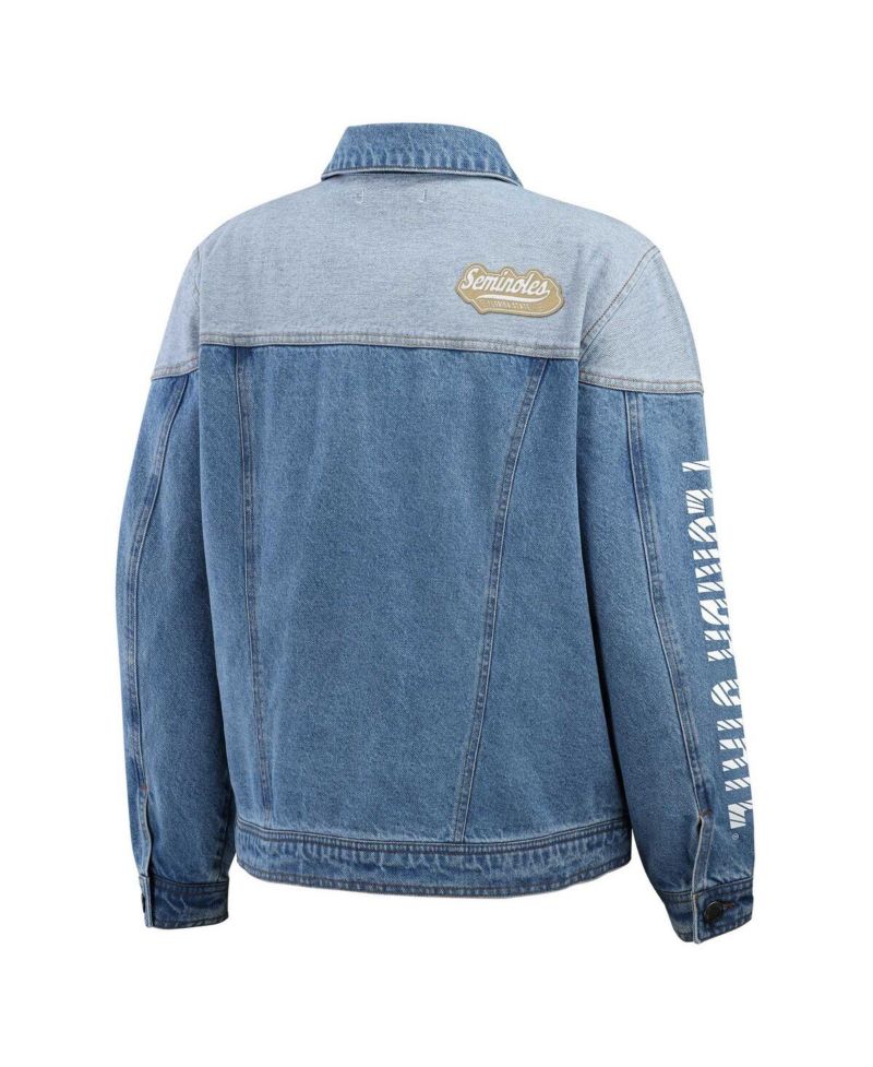 Women's Denim Florida State Seminoles Sleeve Hit Color Block Button-Down Denim Jacket
