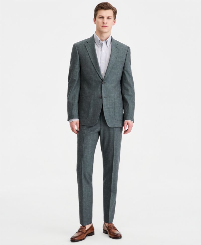 Mens Modern-Fit Wool Silk Linen Suit Separates Pants