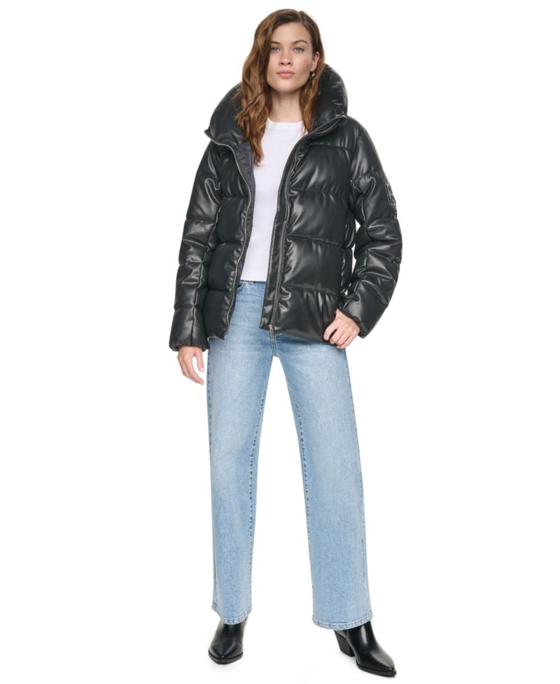 Women's Insulated Puffer Faux Leather Jacket