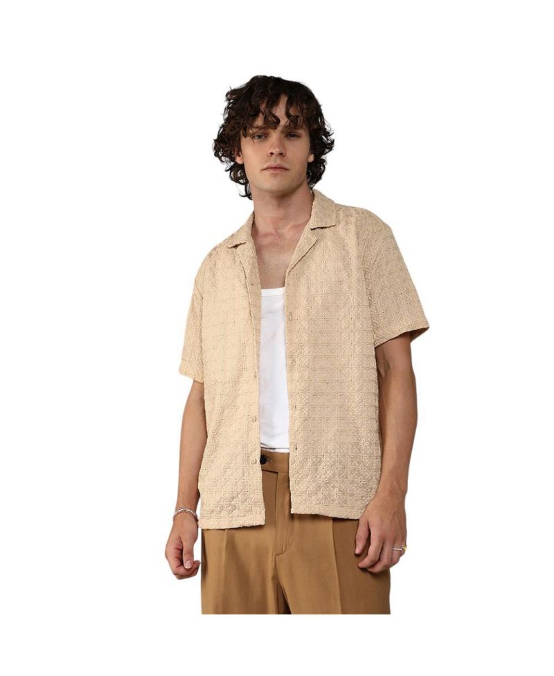 Men's Beige Embroidered Flora Shirt