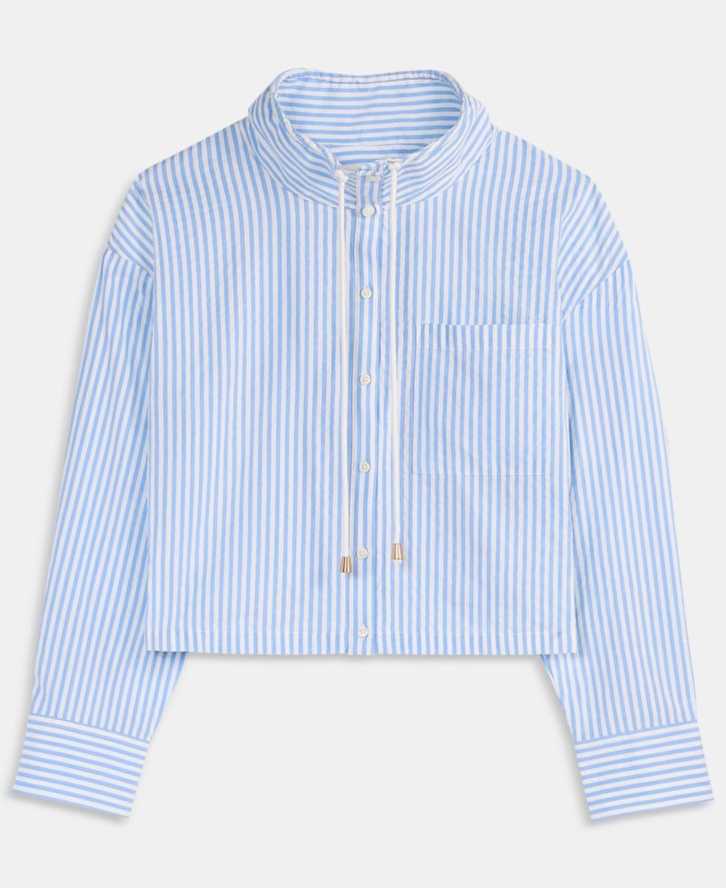 Women's Cropped Drawstring Button-Front Shirt