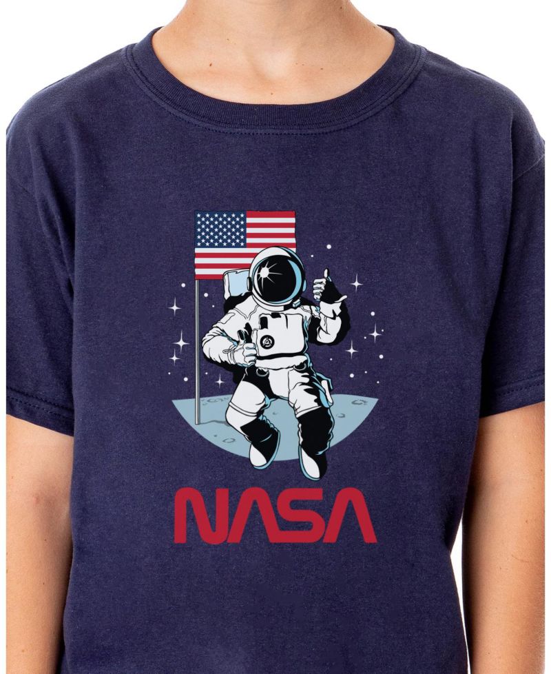 Boys' Retro Letter Logo Thumbs Up Astronaut Crewneck Kids T-Shirt