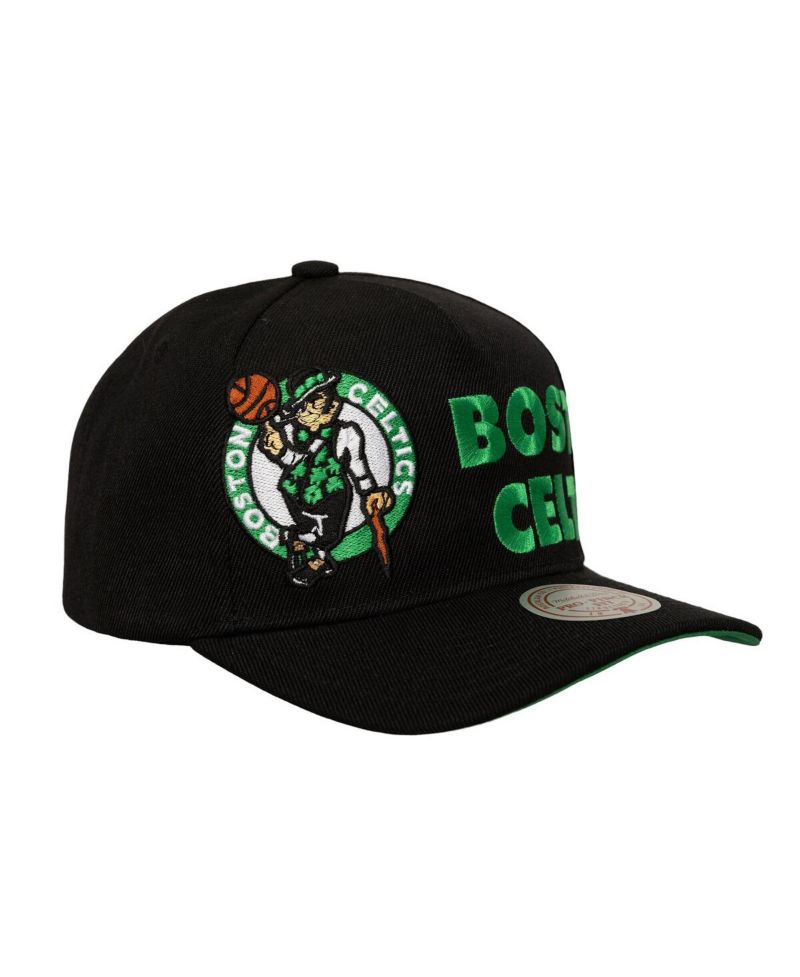 Men's Black Boston Celtics Busted Logo Wordmark Wrap-Around Pro Pinch Adjustable Hat