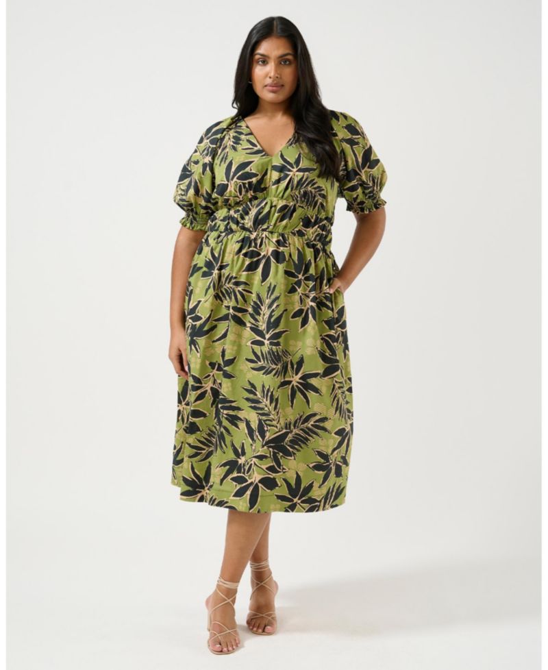Women's Wildleaf Print Cotton Fit Flare Midi Dress