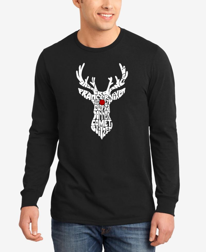 Men's Santa's Reindeer Word Art Long Sleeve T-shirt