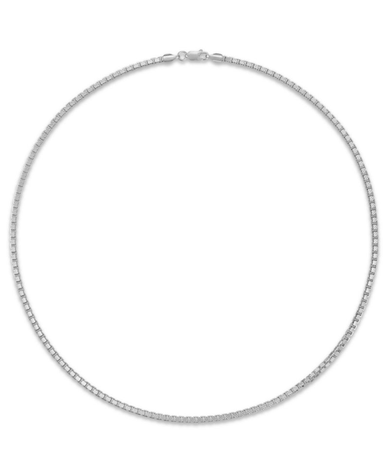 Men's Pave Diamond-Cut Box Chain Necklace in Sterling Silver