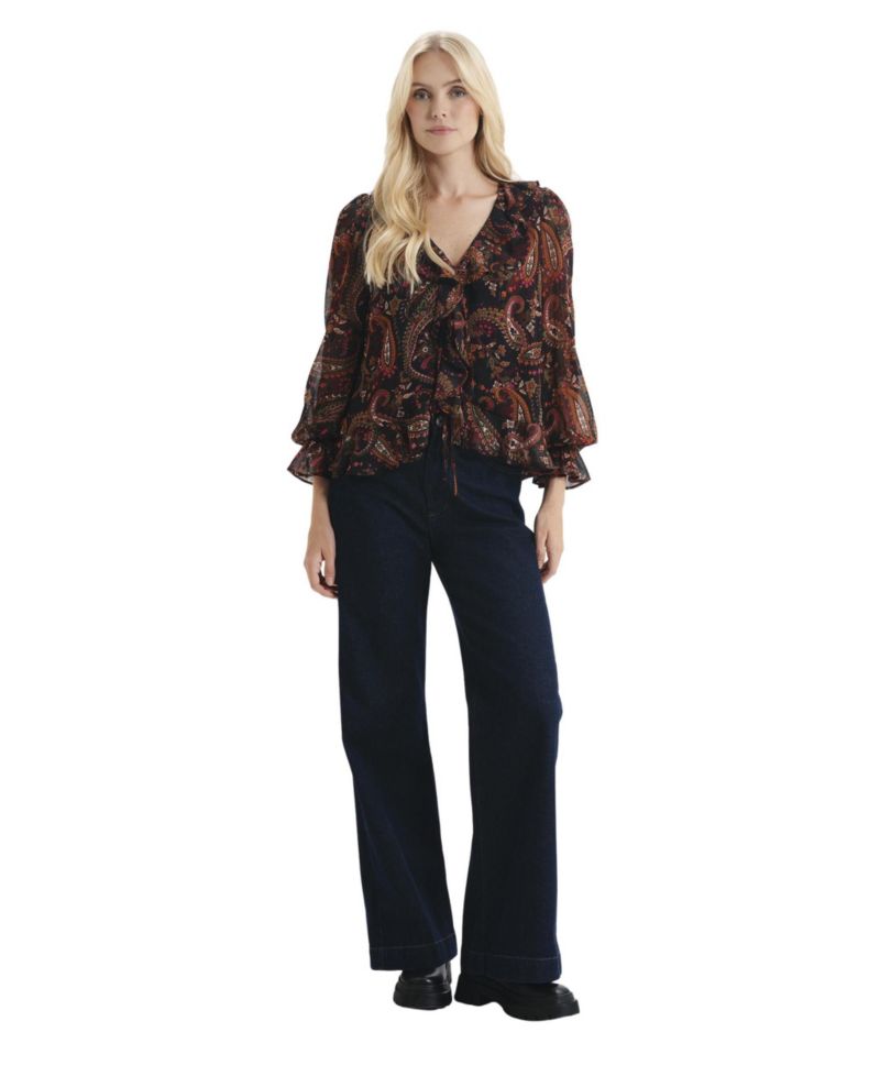 Women's Janelle Printed Chiffon Long-Sleeve Blouse