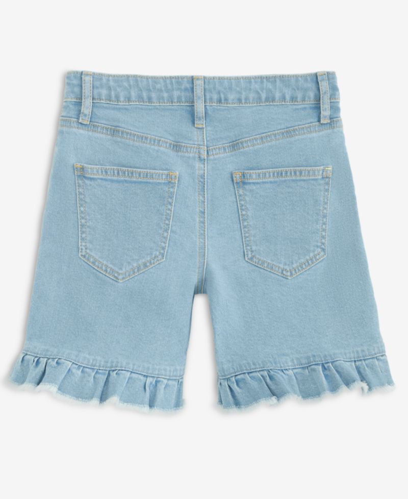 Girls' 5-20 Ruffle-Hem Denim Midi Shorts