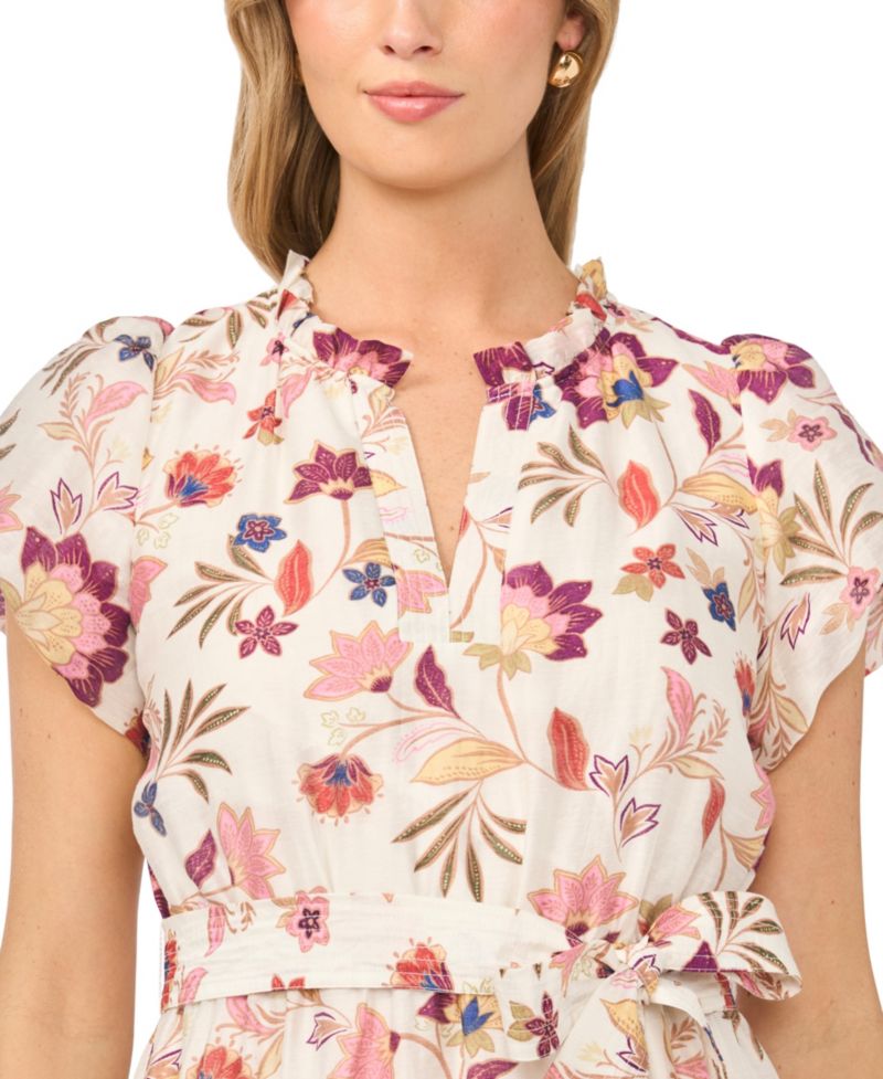 Women's V-Neck Puff-Sleeve Midi Dress