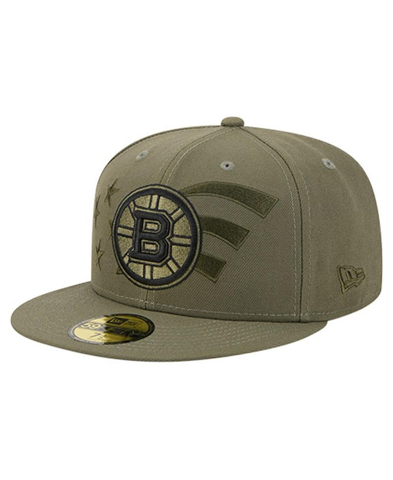Men's Olive Boston Bruins Military Appreciation Flag 59FIFTY Fitted Hat