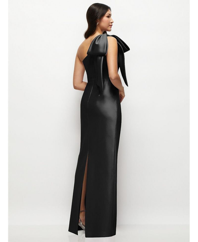 Women's Oversized Bow One-Shoulder Satin Column Maxi Dress