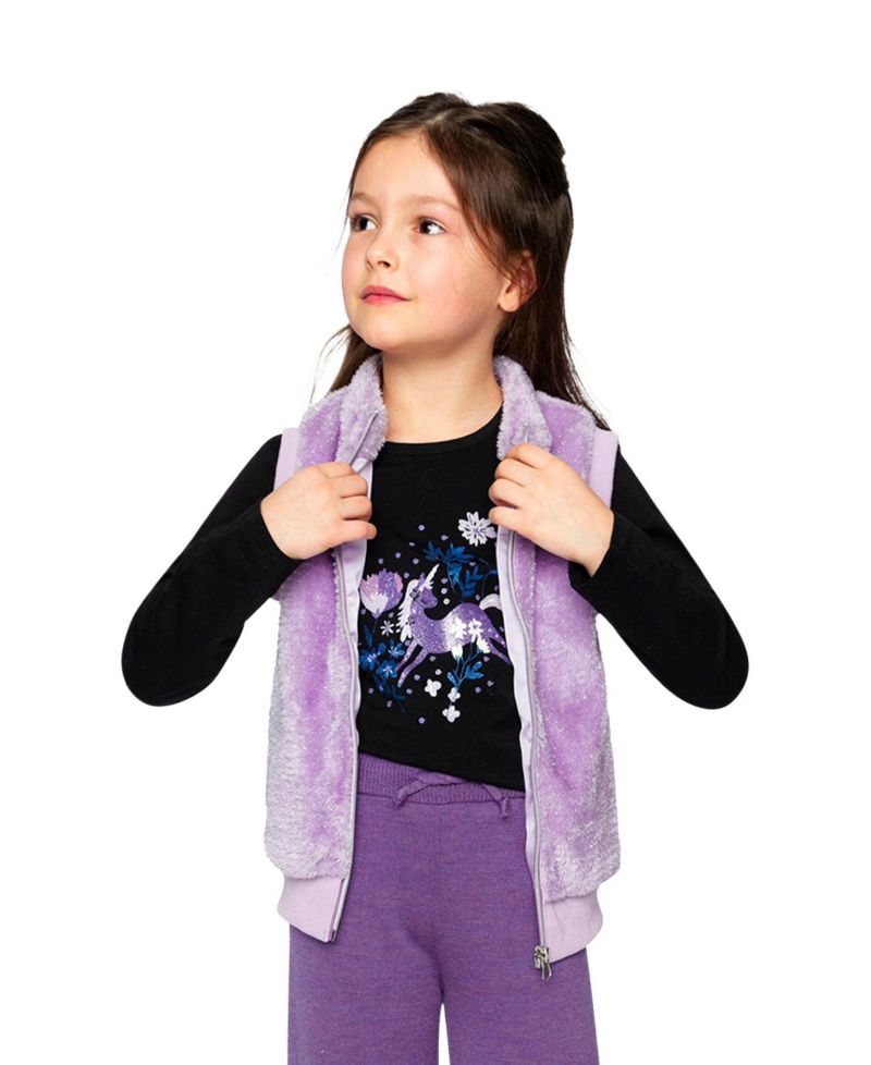 Little and Big Girl 6-12 Faux Fur Sleeveless Vest Violet