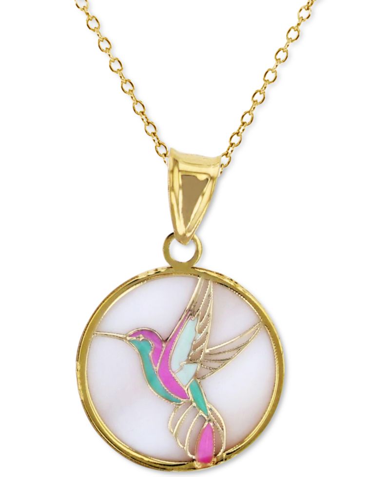 Enamel Hummingbird 18" Pendant Necklace in 14k Gold