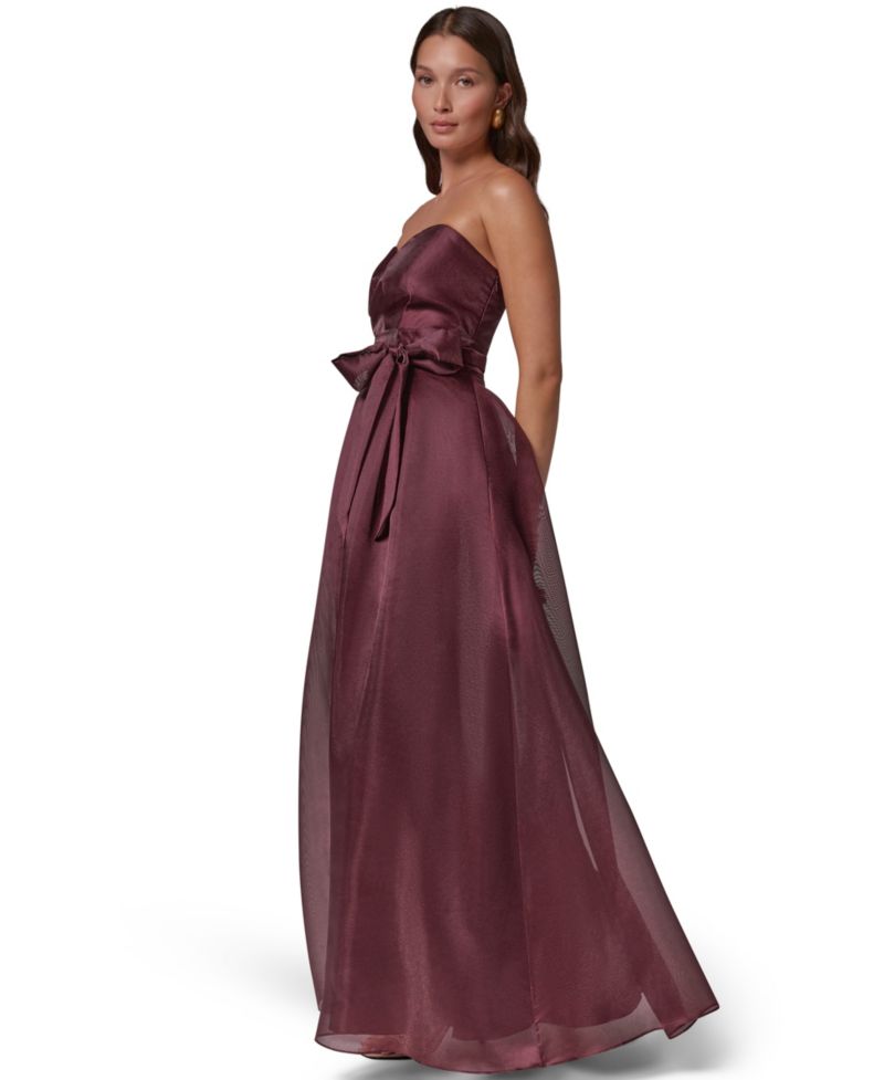 Women's Strapless Sweetheart Organza Pleated Gown